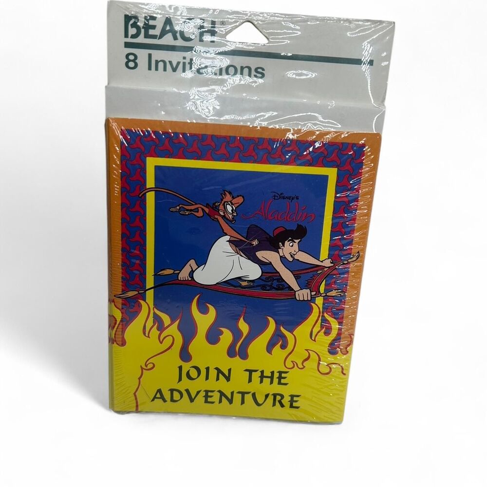 vintage 90s 1990s retro aesthetic Disney Aladdin party invitation cards